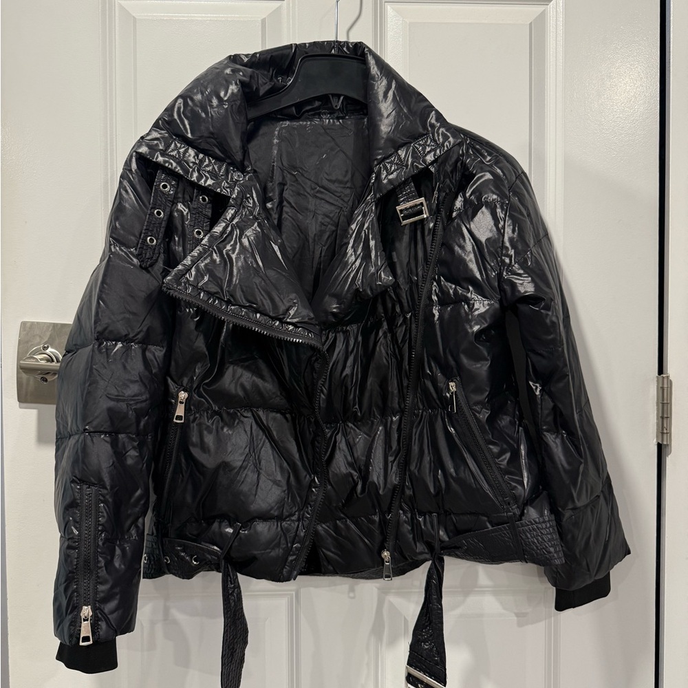 Black Puffer Jacket with Quilted Design